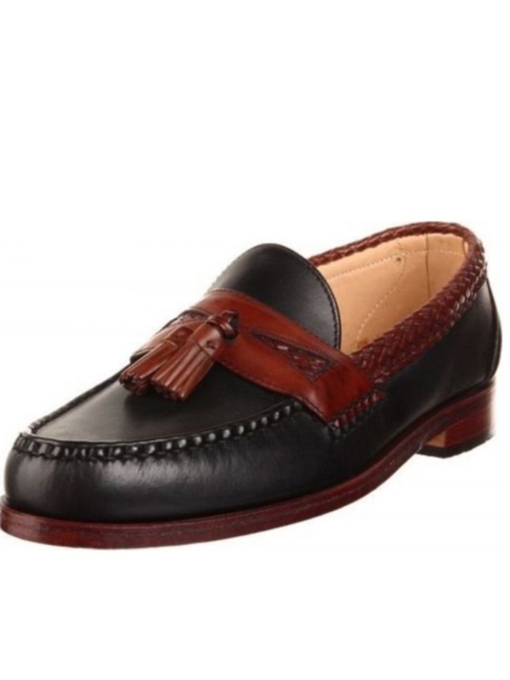 Allen Edmonds Maxfield Black & Chili Leather
Basket Weave Tassel Loafers Size 12